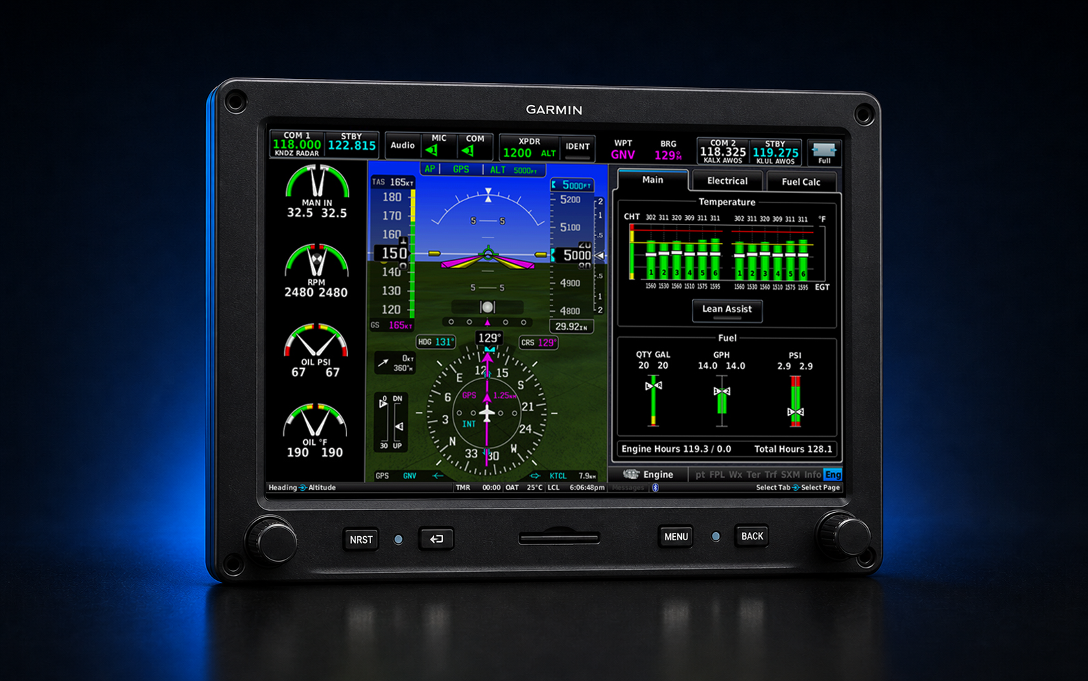 Garmin G3X-style display with engine information